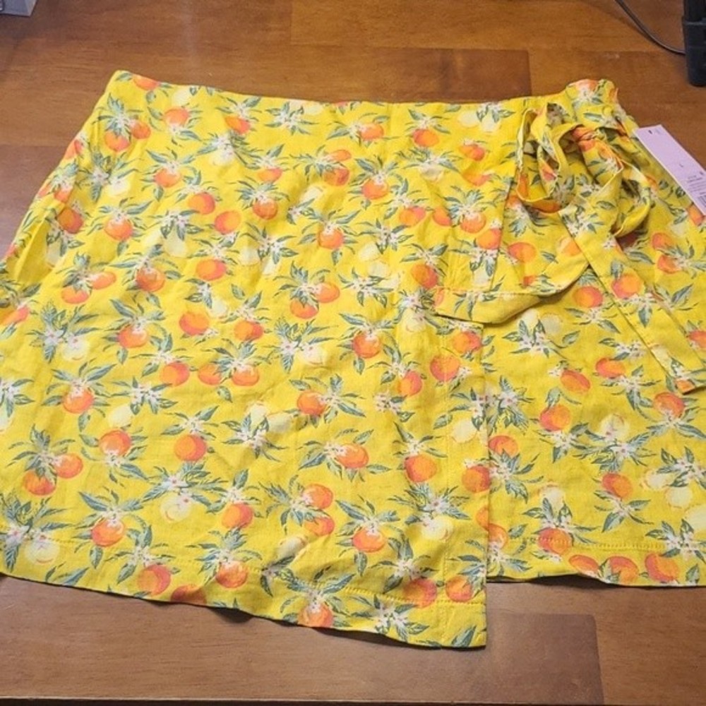 Women's Yellow Wrap Skirt with Oranges Lemons Size L